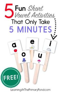 five wooden clothes pins with the text 5 fun short voie activities that only take 5 minutes