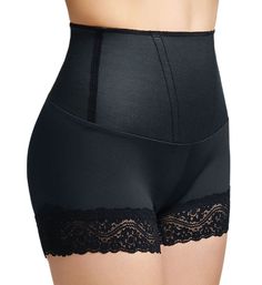 Boyshorts with a powerful shaping band at waist and boning at front for extra tummy control. Made of natural rubber, polyester, polyamide and elastane. Stretch stitching along top edge of waist. Shaper panel at waist with rubber exterior to draw in and smooth out your waistline. Covered flexible stainless steel boning at front is angled for comfortable wear and excellent support. Target areas: waist, tummy, hips and butt. Microfiber boyshort has a stretch ruched center back seam for a fully defi Shaping Shorts With Wide Waistband, Black High Waist Shapewear Shorts, Shapewear Shorts With High Waist And Wide Waistband, High Waist Shapewear Shorts With Wide Waistband, High Waist Shorts With Wide Waistband For Shaping, Shaping Shapewear With Wide Waistband, High-waisted Shapewear Shorts, High Waist Shapewear Shorts With Contoured Waistband, Elegant Shaping Shorts