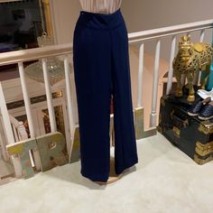 Nice Style A21 Box Elegant Navy Wide Leg Pants, Navy Wide Leg Pants For Formal Occasions, Navy Wide Leg Formal Pants, Elegant Full-length Blue Dress Pants, Elegant Blue Full-length Dress Pants, Chic Navy Bottoms For Formal Occasion, Chic Navy Formal Bottoms, Blue Wide Leg Pants For Evening, Navy High-waisted Formal Pants