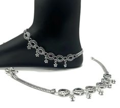 Name of product: 925 Sterling Silver Light Weight Anklet / Silver Payal Weight:46.7 grams. Length: 27.2 centimeter  FREE EXPRESSS SHIPPING  -----Feedback::- A satisfied customer is our top priority and your feedback forms the backbone of our success. Don't forget to give positive feedback along with good ratings. Thank You Silver Payal Design Indian Anklets, Traditional Silver Dangle Anklets, Sterling Silver Anklet Indian, Adjustable Silver Anklet With Oxidized Finish, Payal Silver, Bollywood Silver Anklets For Festivals, Silver Payal, Silver Anklets Designs, Anklet Silver