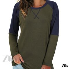 Casual Green Color Block T-shirt, Green Stretch T-shirt For Fall, Green Color Block Long Sleeve Top, Casual Stretch Color Block Tops, Green Casual Color Block Tops, Casual Green Color Block Tops, Green Relaxed Fit Raglan Sleeve Tops, Green Raglan Sleeve Top With Relaxed Fit, Green Relaxed Fit Tops With Raglan Sleeves