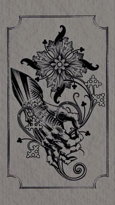 a drawing of a bird with flowers on it's back and an ornate frame