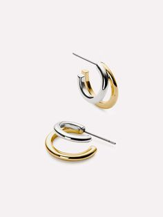 Double Hoop Earrings - Scarlett Two Tone Luxury Dual-tone Gold Earrings, Luxury Gold Dual-tone Earrings, Two Tone Jewelry, Double Hoop Earrings, Titanium Earrings, Detailed Jewelry, Ring Earring, Gold Dipped, Metal Work