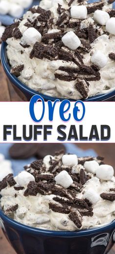 this oreo fluff salad is loaded with marshmallows and chocolate chips