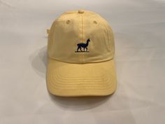 Cotton baseball hat with embroidery of the Llama-ology logo and name on the front and back! Made to order. your choice of base color and choice of color for the embroidery Casual Yellow Baseball Cap For Outdoor, Yellow Casual Dad Hat For Spring, Casual Yellow Trucker Hat, Casual Yellow Adjustable Baseball Cap, Casual Yellow Dad Hat For Spring, Casual Yellow Snapback Hat, Casual Yellow Cap, Casual Yellow Trucker Hat With Curved Bill, Casual Yellow Baseball Cap One Size