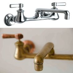 two faucets are shown side by side, one is gold and the other is silver