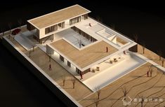 an architectural model of a house with people walking around it