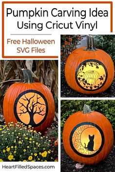 pumpkin carving idea using cricut vinyl with free svg files for halloween decorations