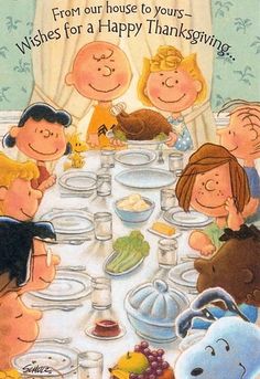 a family sitting at a table with a turkey in front of them and the caption reads, from our house to yours wishes for a happy thanksgiving