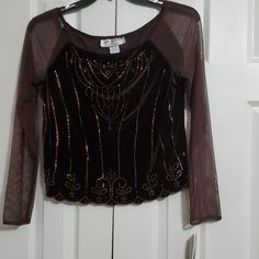 Never Worn. Great For Holidays! Holiday Evening Embellished Blouse, Glamorous Embellished Tops For Evening, Glamorous Embellished Evening Tops, Embellished Formal Top For Fall, Formal Embellished Tops For Fall, Embellished Tops For Holiday Night Out, Embellished Tops For Night Out And Holiday, Festive Fitted Embellished Tops, Elegant Long Sleeve Embellished Tops