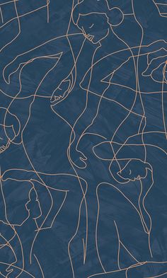 a blue and gold abstract background with lines in the shape of women's heads