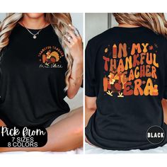 Embrace your Thankful Teacher Era with this personalized fall teacher shirt, designed to be the perfect custom Thanksgiving teacher gift. This trendy and cute teacher apparel is ideal for teacher appreciation, making it a must-have in any teacher's fall wardrobe. ✅SHIRT FEATURES   -Super Soft Feel -Crisp Graphic Print  -Direct to Garment Printing - No Vinyl Iron on -Eco-Friendly Process   📦 PROCESSING & SHIPPING   JAN - OCT United States: Shipped WITH TRACKING provided (2-5 business days proces Funny Thanksgiving Teacher Shirts, Teacher Long Sleeve Shirts, Thanksgiving Shirts For Teachers, Thanksgiving Paraprofessional Shirts, Fall Teacher Shirts Vinyl, Casual Personalized T-shirt For Fall, Personalized Casual T-shirt For Fall, Teacher T Shirts Ideas Design, Thanksgiving Tshirt Ideas