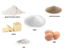 eggs, flour, butter and other ingredients to make an egg recipe on a white background