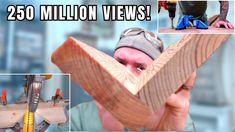 a man holding a piece of wood in front of his face with the words 250 million views