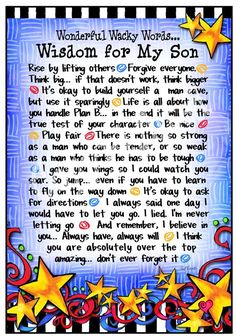 a poem with stars on it that says,'wonderful way to words wisdom for my son