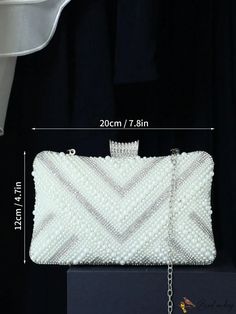 BirdinBag - Chic Mini Box Bag with Chain Strap, adorned with Pearls & Rhinestones. Ideal for Weddings, Proms & Parties. White Square Box Bag For Party, White Rhinestone Evening Bag For Formal Occasions, Elegant White Square Evening Bag, Elegant White Bag With Rhinestones, White Rhinestone Evening Bag For Events, Elegant White Rectangular Box Bag, Elegant White Rectangular Clutch, White Rectangular Box Bag For Evening, White Rectangular Case Box Bag For Evening