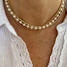 "This feminine 4mm gold necklace is made with high quality round 14K gold filled beads for long, durable wear.    The 4mm beads are strung on strong 21 micro woven stainless steel beading wire with nylon coating. I use only the finest bright gold filled findings. A large clasp that is easy to hold and open completes this necklace. A 2\" necklace extender is included, so you can adjust the necklace and wear it at different lengths. Please message me if you would like the necklace without the exte Delicate Gold Beaded Necklace With Round Beads, Everyday Gold Pearl Necklace With Tiny Beads, Gold Pearl Beaded Necklaces With Spacer Beads, Gold Pearl Beaded Necklaces For Everyday Wear, Everyday Gold Pearl Beaded Necklaces, Feminine Minimalist, Elegant Choker, Delicate Feminine, 2 Necklace