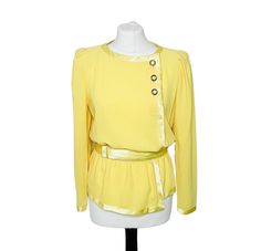 Affordable Yellow Vintage Blouse, Retro Yellow Collared Top, Fitted Yellow Vintage Blouse, Elegant Yellow Button-up Top, Vintage Yellow Blouse With Buttons, Vintage Blouse, Round Button, Yellow Top, Blouse Vintage