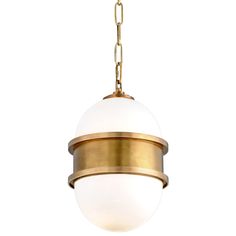 a white and gold light hanging from a chain