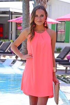 Kiss of Coral Dress (CABANA COLLECTION) Coral Color Dress, Colorful Dresses Casual, Summer Casual Dresses, Coral Pink Dress, Pink Dress Outfits, Short Women, Coral Dress, Blue Door, Color Dress