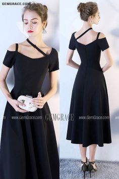 10% off now|Free shipping world-wide. Simple Chic Black Tea Length Party Dress with Sleeves at GemGrace. Click to learn our pro custom-made service for wedding dress, formal dress. View for more ideas. Black A-line Midi Dress For Evening, Black Evening Midi Dress For Banquet, Black Midi Dress For Evening Banquet, Black Fitted Tea Length Dress, Formal Black Tea Length Midi Dress, Black Tea Length Midi Dress For Summer, Inspirasi Bridesmaid, Party Dress With Sleeves, Dreamy Outfits