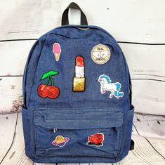 Just In Time For Back To School, Delightful Denim Look Backpack With Fun Patches.Glittering Lipstick, Cherry, Horse, Ice Cream And Real Friends. 100% Polyester. Has Zipper Closure With Separate Compartments, Front Zipper Pouch And Two Side Pockets To Tuck Pens Into. Trendy Denim Blue Bags For Back To School, Trendy Denim Blue Back To School Bag, Trendy Denim Bags For Back To School, Trendy Denim Blue Backpack, Blue Denim Backpack For Back To School, Denim Bags For Back To School, Denim Backpack For Students Back To School, Denim Blue School Bag For Back To School, Trendy Denim Blue School Backpack