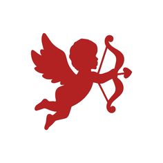 a red cupid angel with a bow and arrow in it's left hand