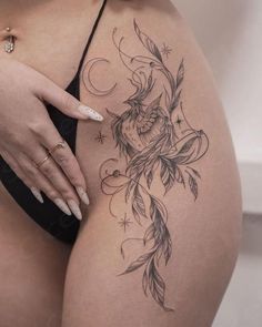 Hip Phoenix Tattoo, Phoenix Tattoo Hip For Women, Tattoo On The Hip For Women, Pheonix Tattoo For Women, Feniks Tattoo, Phoenix Tattoo Feminine, Small Phoenix Tattoos, Phönix Tattoo, Unique Tattoos For Women