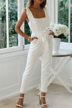 Karlidress White Ruffle One-piece Jumpsuits P12908 Casual Ruffled Jumpsuits And Rompers, Summer Ruffled One-piece Jumpsuits And Rompers, Summer Ruffles One-piece Jumpsuits And Rompers, Summer One-piece Jumpsuits And Rompers With Ruffles, Summer Ruffle Jumpsuits And Rompers, Summer Jumpsuits And Rompers With Ruffles For Day Out, Summer Brunch Jumpsuit With Ruffles, Spring Jumpsuits And Rompers With Ruffled Straps, Elegant Ruffled Jumpsuits And Rompers For Date Night