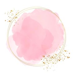 a pink and gold circle frame on a white background with sprinkles in the middle