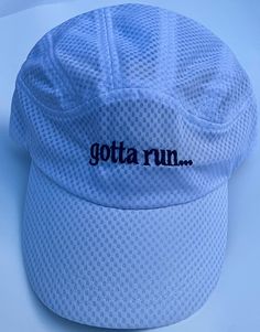 Mesh running  hat Design : gotta run... black embroidery  Washable and durable  adjustable  back strap  One size fits most Run Marathon, Running Hats, Cap White, Black Embroidery, Hat Design, Raleigh Nc, Back Strap, Hat Designs, Sport Fitness