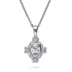 Sterling Silver CZ Flower Art Deco Fashion Pendant Necklace #N1640-01 – BERRICLE Elegant Oval Pendant Jewelry With Bezel Setting, Silver Oval Necklace With Diamond Accents, Silver Oval Necklaces With Diamond Accents, Elegant Silver Necklace With Oval Shape, Elegant Oval Necklace With Bezel Setting, Elegant Heart Pendant Jewelry With Bezel Setting, Elegant Bezel Set Heart Pendant Jewelry, Elegant Silver Necklaces With Oval Pendant, Elegant Oval Pendant Necklace With Bezel Setting