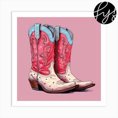 a pair of cowboy boots with pink background