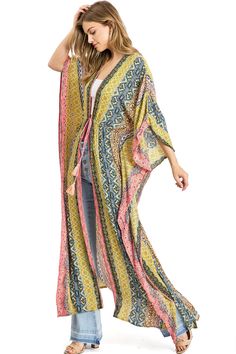 Sun Warrior Kimono – Pink Ice Sun Warrior, Bohemian Print, Kimono Sleeves, Style Looks, Clothing Inspiration, Kimono Sleeve, Spring Style, Metallic Thread, Threading