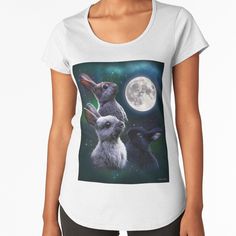 two rabbits kissing in front of the moon