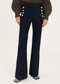 Shop the Derek Lam 10 Crosby Robertson Flare Trouser. Join our mailing list to receive 15% off your next order. Fall Flare Pants With Button Closure, Flare Pants With Button Closure For Fall, Chic Formal Bottoms With Gold Buttons, Formal Fitted Bottoms With Gold Buttons, Chic Workwear Bottoms With Gold Buttons, Fall Flare Pants With Belt Loops, Chic Wide Leg Bottoms With Snap Buttons, Fitted Bottoms With Gold Buttons For Work, Derek Lam 10 Crosby