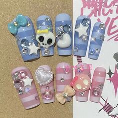 Prodotto: Beach Travel Holiday Fake Nails Dimensione: XS S M L Colore: Hello Kitty Conch Blue Feature: Cartoon Personalizzabile Personalità Full Cover Fake Nails Figlia Sorella Gift  Nota: Utilizzare una misura del nastro per misurare la parte più ampia dell'unghia! Le unghie piatte sono consigliate per scegliere una dimensione più grande! Si consiglia di scegliere una dimensione più grande in mezzo alla tabella delle dimensioni! Accessori per unghie e immagini a volte possono essere un po' diversi!  Si prega di consentire la differenza 0.1-0.8cm a causa della misurazione manuale. A causa della differenza di luce e schermo, il colore dell'articolo potrebbe essere leggermente diverso dalle immagini. Questo prodotto è in stock, ti prego di riposare assicurato! Middle Finger Ring, Really Cute Nails, Nail Swag, Kawaii Nails, Funky Nails, Dream Nails, Nail Accessories, Cute Nail, Harajuku Fashion