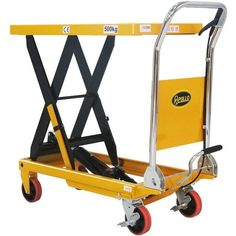 a yellow hand truck with two black handles