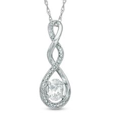 Honor the April birthday girl with a pendant that says "I'll love you forever." Created in sleek sterling silver, this graceful infinity loop-shaped frame features intricate beaded detailing and is set with a duo of shimmering diamond accents. At the center of the loop, a 7.0 x 5.0mm oval-shaped lab-created white sapphire catches the eye. Polished to a brilliant shine, this enchanting pendant suspends along an 18.0-inch rope chain that secures with a spring-ring clasp. Silver Infinity Jewelry For Anniversary, Infinity Shaped Diamond Cut Jewelry Gift, Infinity Diamond Cut Jewelry Gift, Diamond Cut Infinity Jewelry For Gift, Infinity Shape Diamond Cut Jewelry For Gift, Infinity Diamond Cut Jewelry For Gift, Silver Infinity Jewelry With Diamond Cut, Infinity Jewelry With Diamond Accents For Gift, Fine Jewelry Infinity Necklace For Mother's Day