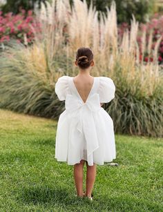 Flower Girl Dress With Bow, Dress For Toddler Girl, V Back Dress, Boho Flower Girl Dress, Boho Flower Girl, Dress With Puffy Sleeves, First Communion Dress, First Communion Dresses, Baptism Dress