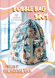 the back side of a bag with flowers on it and text bubble bag 3in1