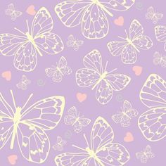 white butterflies on a purple background with hearts in the middle and one pink heart at the bottom