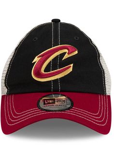 This Cleveland Cavaliers Red Adjustable Hat features a front embroidered team logo on an unstructured crown with matching visor and contrast soft meshback. New Era Casual Classic Meshback, Front embroidered team logo, 6-panel design with eyelets, Soft contrast meshback, Adjustable Closure, Cotton & polyester blend material, Curved Bill, Low Crown, Unstructured, Imported Red Sporty Hats For Fan Merchandise, Sporty Red Hat For Fan Merchandise, Red Sporty Hat For Sports Fans, Red Sporty Fan Merchandise Hat, Red Trucker Hat With Embroidered Logo Visor, Red Trucker Hat With Embroidered Logo, Red Trucker Hat With Curved Visor For Sports Events, Collegiate Sports Trucker Hat With Curved Brim, Collegiate Trucker Hat With Curved Brim For Sports