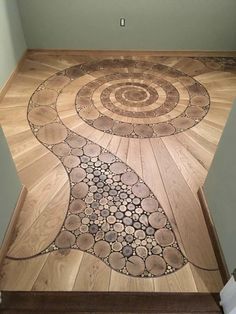 a wooden floor with circles on it