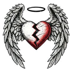 Heart With Halo Tattoo, Angel Wings Aesthetic, Spiritual Illustration, Grunge Heart, Halo Tattoo, Angel Wings Png, Disney Sleeve Tattoos, In Loving Memory Tattoos, Cute Matching Tattoos