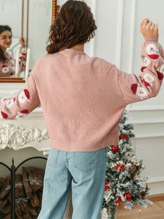 New Christmas Sweater | Women's Pullover Christmas Bestseller Sweater Dusty Pink Style, Pink Santa Claus, Batwing Sleeve Sweater, Beach Holiday Dresses, Pink Santa, Winter Knit Sweater, Cover Beachwear, Knitted Bodycon Dress, Sweater For Women