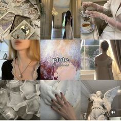 a collage of photos with the words pluto on them and images of women holding money