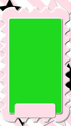 a pink and green frame with black stars in the middle on a striped background that looks like it has been cut out