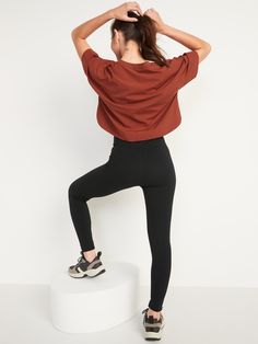 includes 6 leggings in assorted colors and prints perfect for layering elasticized waistband pull-on style online exclusive sits at belly button fitted hip and thigh skinny leg hits at ankle 27" regular inseam 25" petite inseam 31" tall inseam models are approx.  5'9" and wear sizes s (4), l (12), and xl (18)Machine wash cold, tumble dry low. Heavy Knit, Heather Blue, Old Navy Women, Petite Size, Belly Button, High Waisted Leggings, Knit Fabric, Blue Black, Knitted Fabric