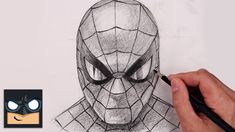 a drawing of a spider man with eyes glowing